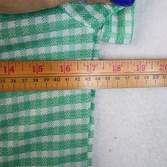 1970s Switchmates Small Gingham Pointy Collar Green Polo Shirt Deadstock Retro - Picture 8 of 9